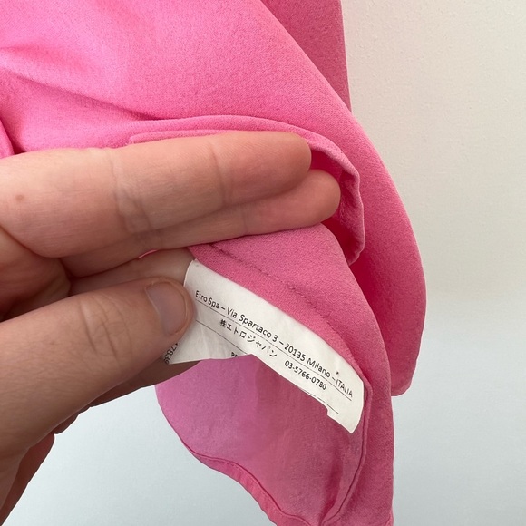 Etro Pink 100% Silk Ruffled Neckline Oversized Button Up Tie Blouse UK L - Picture 7 of 15